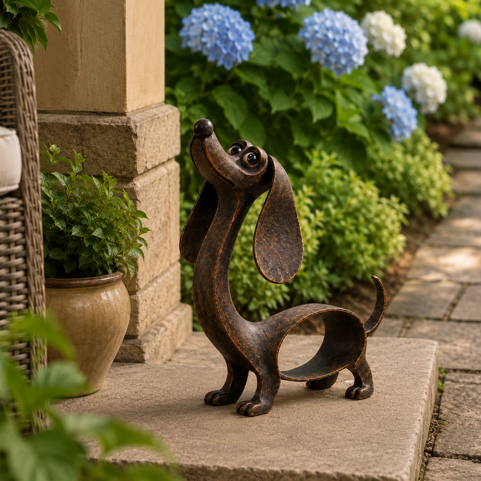 Sjarmerende dachshundskulptur til hjem og hage 🐶