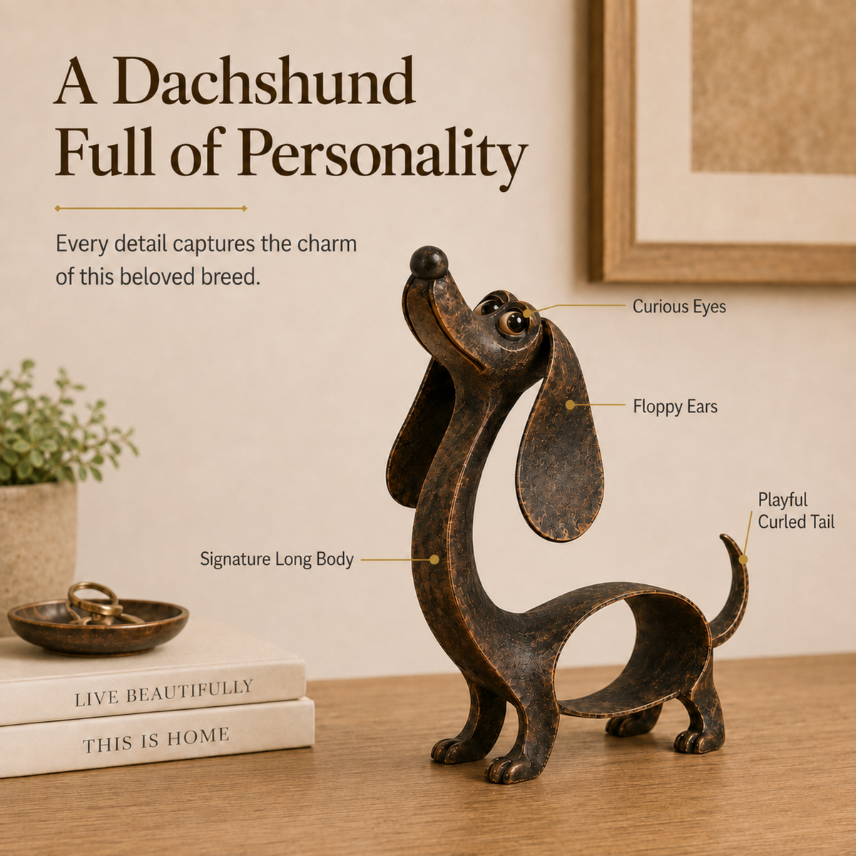 Sjarmerende dachshundskulptur til hjem og hage 🐶