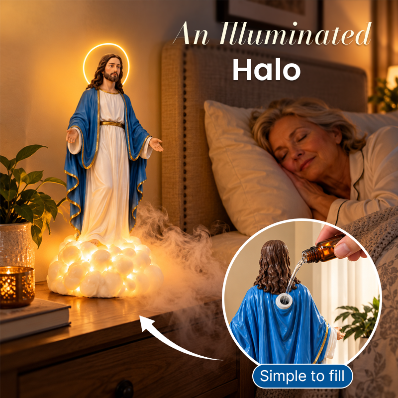 Aromaterapilampe med Jesus-motiv og tåkeeffekt – dekorasjon