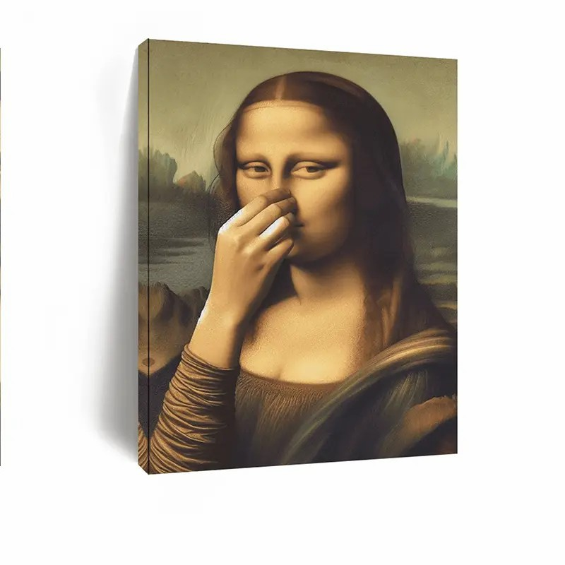 🎄 Julekampanje: 40 % rabatt i en begrenset periode 🔥 Kunsttrykk av «Mona Lisa» som holder seg for nesen (treramme inkludert)
