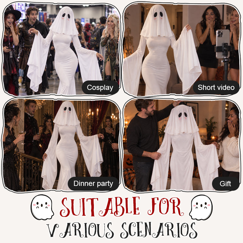 Tettsittende Halloween-kostyme som spøkelsesprinsesse (kan brukes begge veier)
