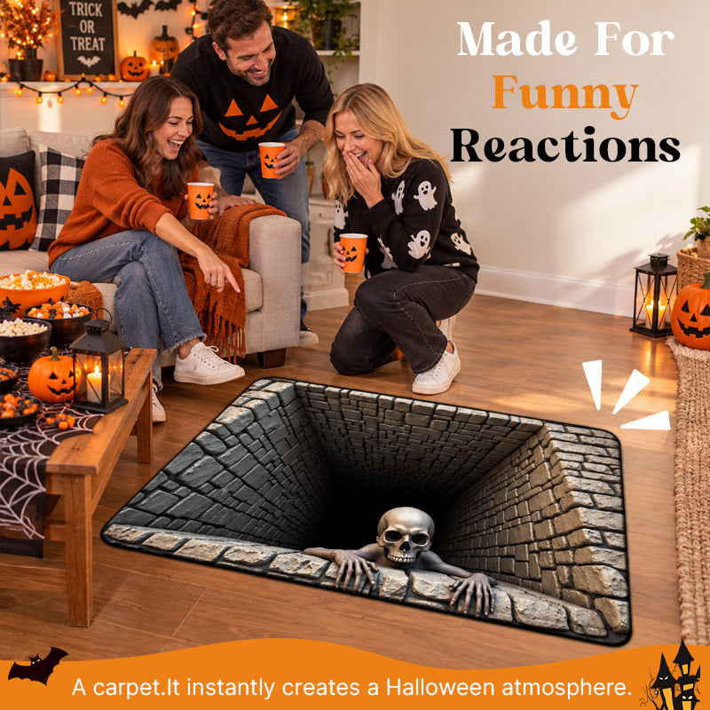 💀 Halloween 3D-skjelettteppe med illusjon av et dypt hull
