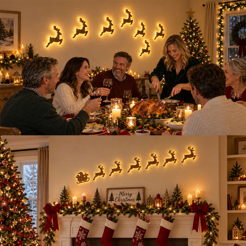 LED-veggdekorasjoner med reinsdyr – festlig julebelysning
