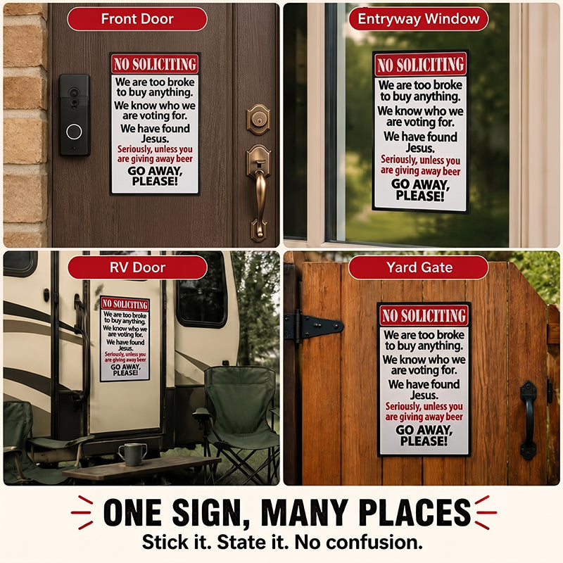 Funny No Soliciting Metal Sign | Humorous Front Door Plaque