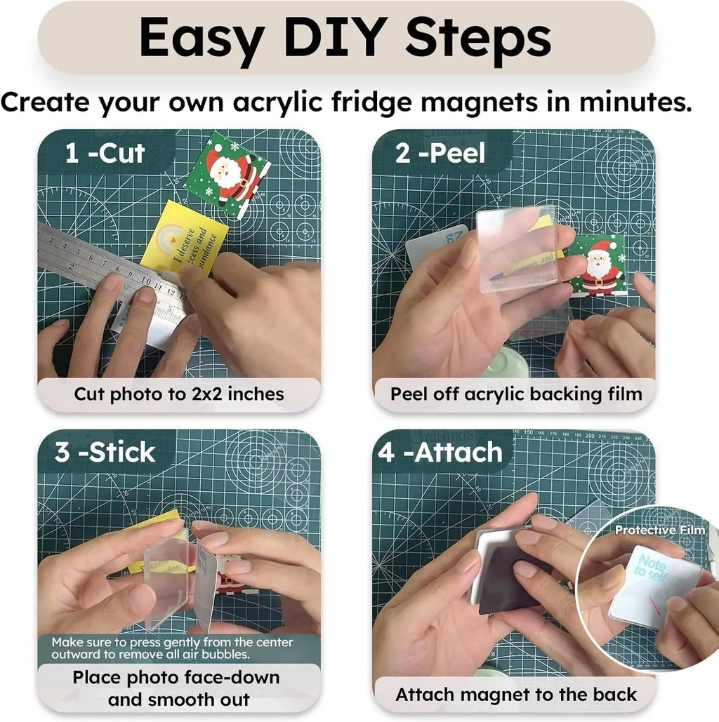 Clear Acrylic DIY Fridge Magnet Set with Adhesive Backing – Square Magnetic Photo Frames with Stunning 3D Effect 💕