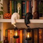 🐈‍Sjarmerende kattehylleholder med LED-lykt – Søt bokhylledekor og praktisk nøkkelkrok