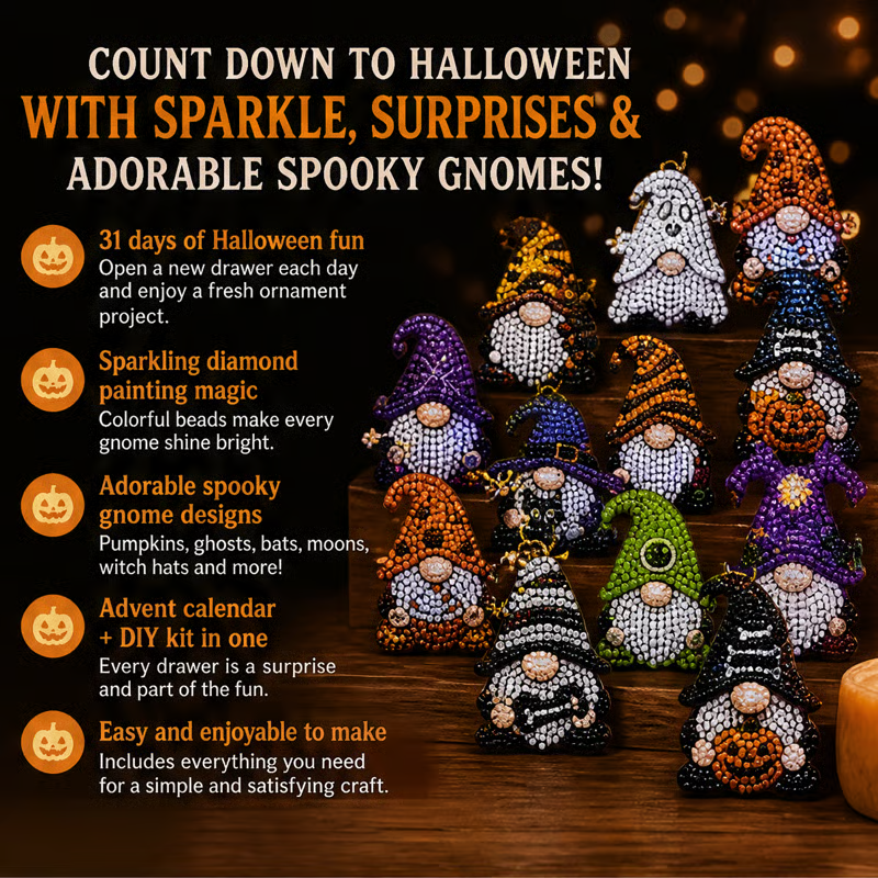 🔥LAST DAY 60% OFF - 🎃✨ 31 Days of Gnome Surprises Halloween Diamond Painting Advent Calendar
