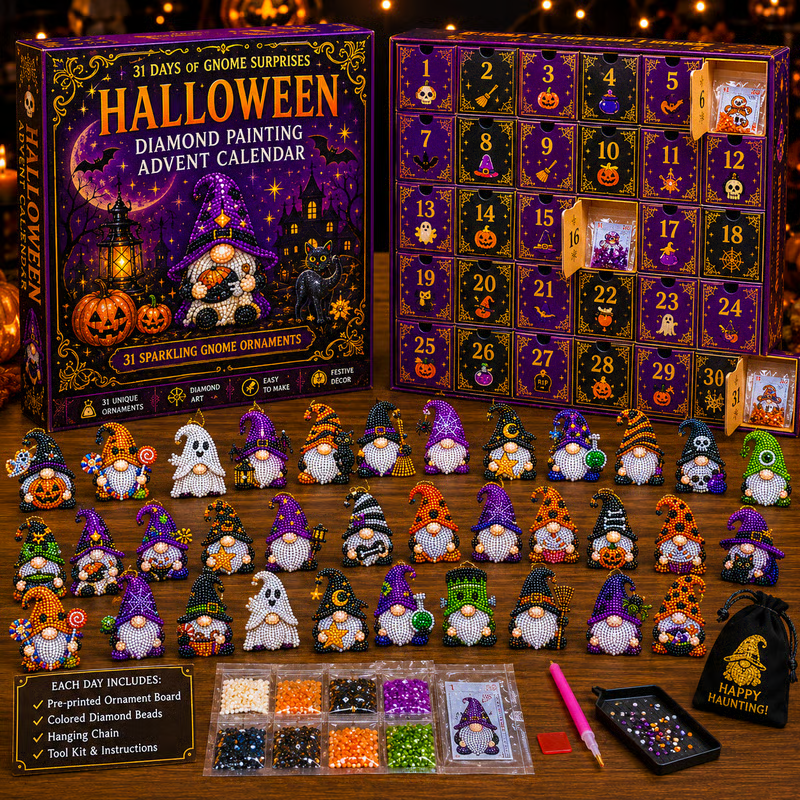 🔥LAST DAY 60% OFF - 🎃✨ 31 Days of Gnome Surprises Halloween Diamond Painting Advent Calendar