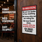 Funny No Soliciting Metal Sign | Humorous Front Door Plaque