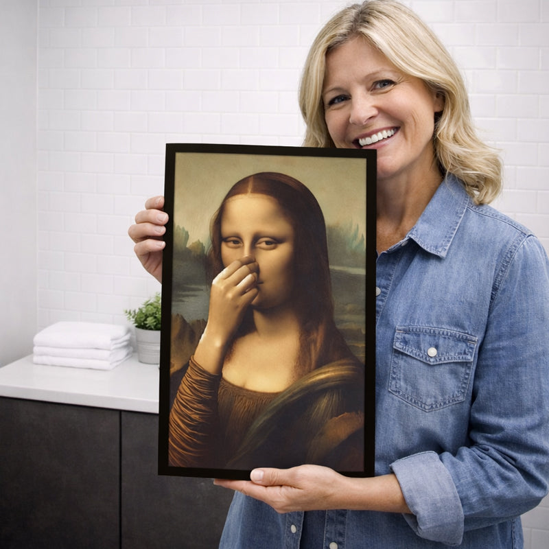 🎄 Julekampanje: 40 % rabatt i en begrenset periode 🔥 Kunsttrykk av «Mona Lisa» som holder seg for nesen (treramme inkludert)