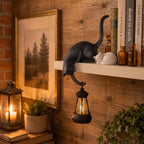🐈‍Sjarmerende kattehylleholder med LED-lykt – Søt bokhylledekor og praktisk nøkkelkrok