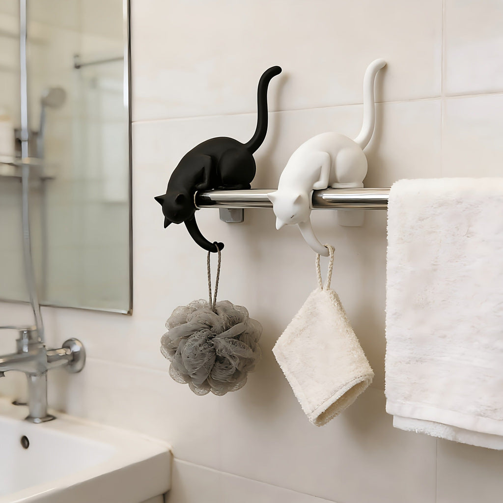 🐈‍Sjarmerende kattehylleholder med LED-lykt – Søt bokhylledekor og praktisk nøkkelkrok