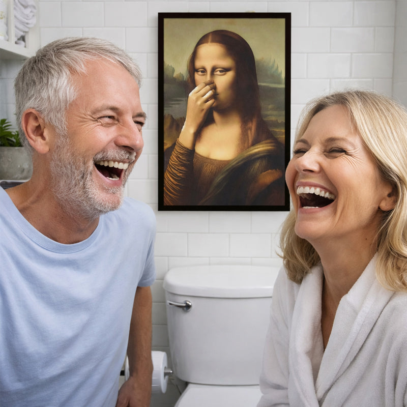 🎄 Julekampanje: 40 % rabatt i en begrenset periode 🔥 Kunsttrykk av «Mona Lisa» som holder seg for nesen (treramme inkludert)