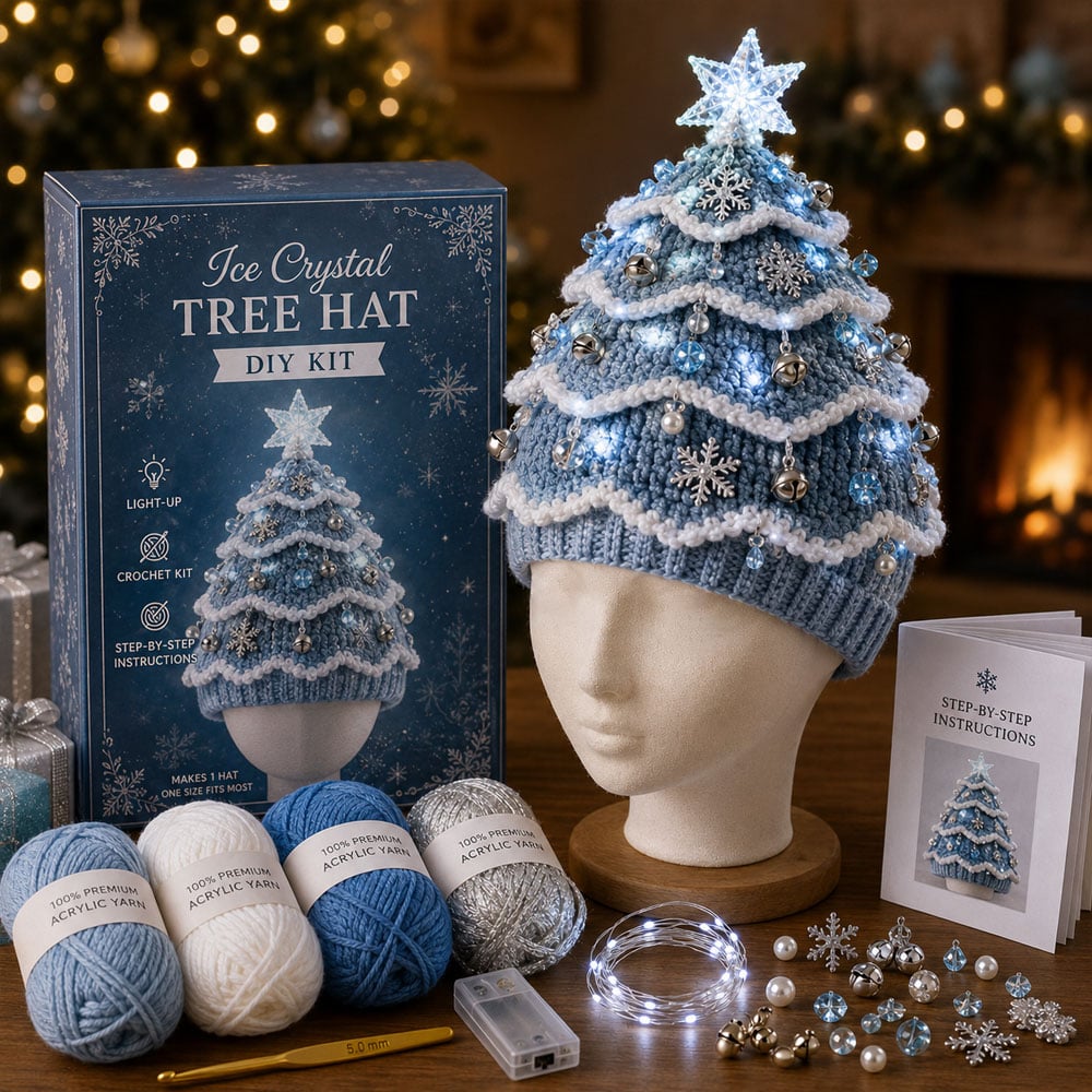 🎄 Nybegynnervennlig DIY-sett med lysende juletrehatt | Festlig hobbysett for nye heklere
