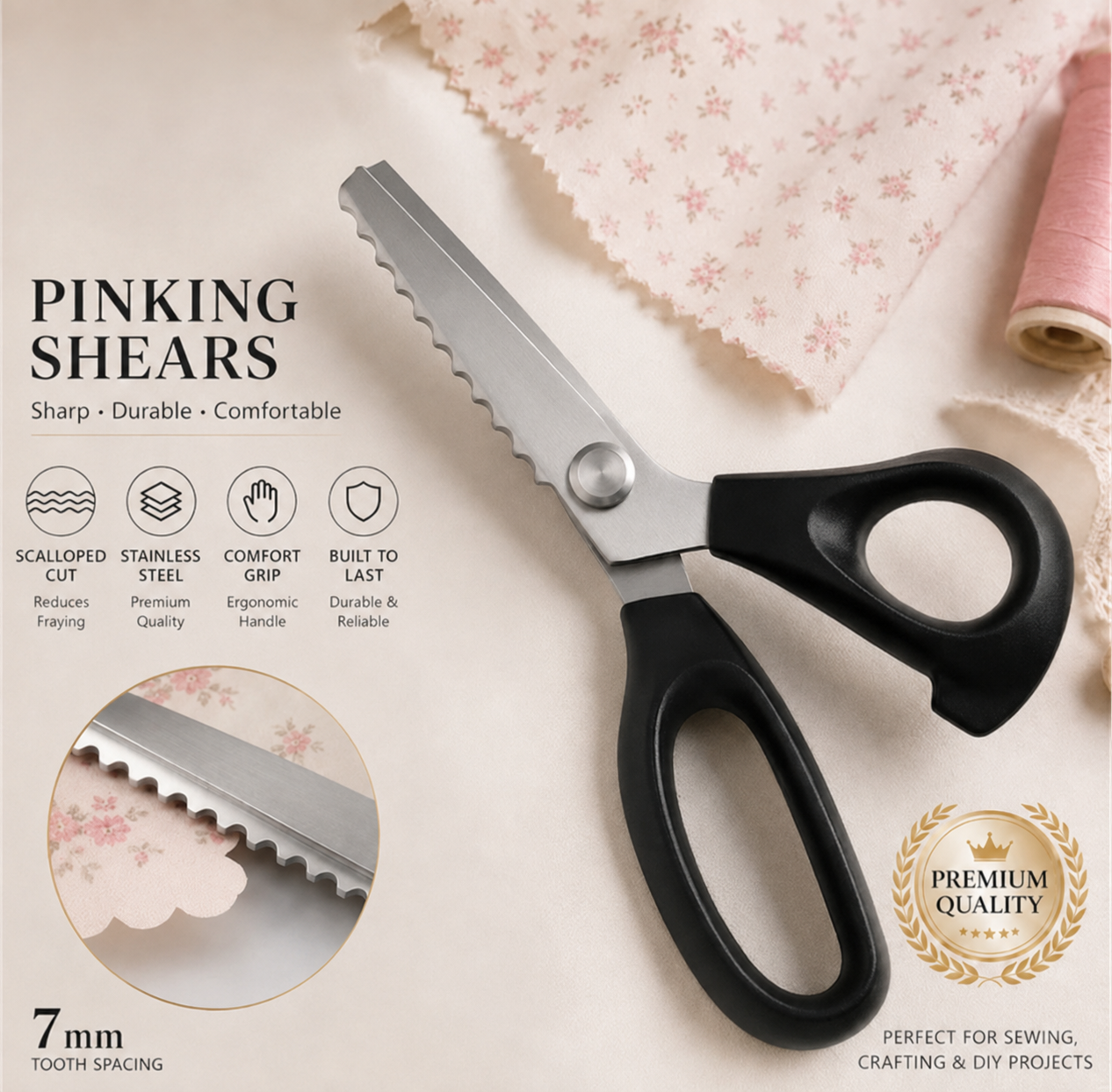 ✂️9,1" profesjonell saks i rustfritt stål – ✨ Skarpe sakser med sikksakkkant og frynsefrie kanter for sying og gjør-det-selv-håndverk