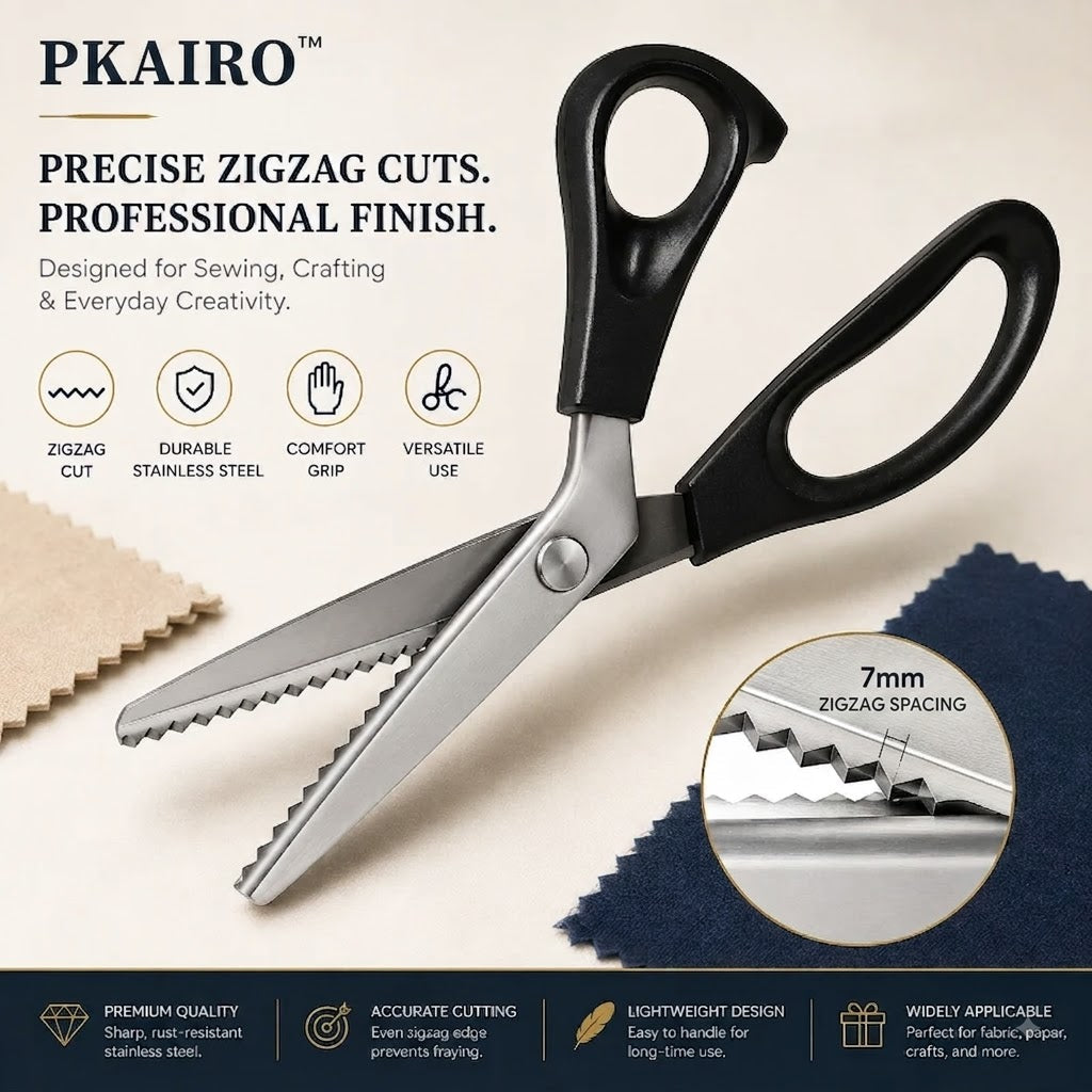 ✂️9,1" profesjonell saks i rustfritt stål – ✨ Skarpe sakser med sikksakkkant og frynsefrie kanter for sying og gjør-det-selv-håndverk