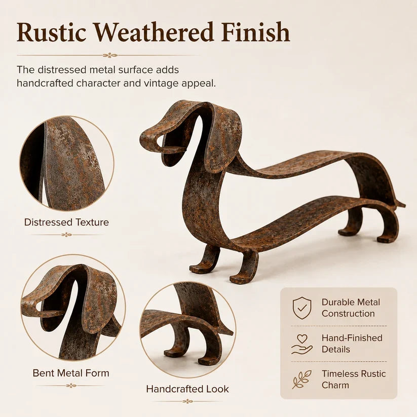 Rustikk metallskulptur av dachshund