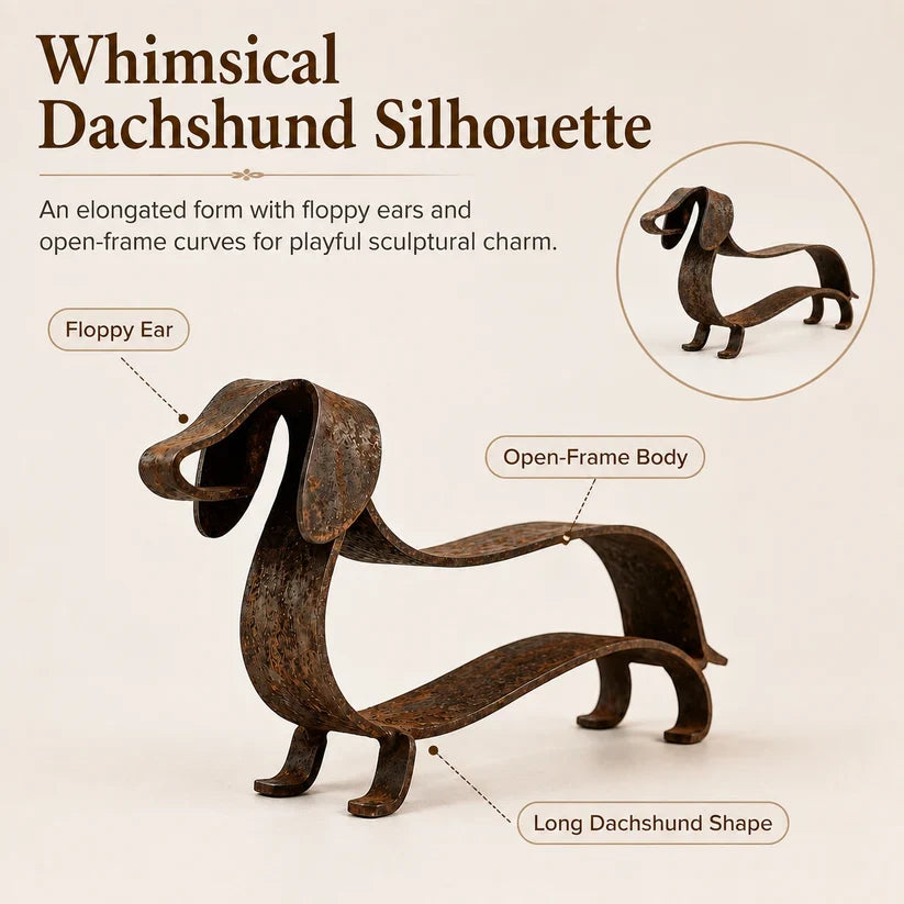 Rustikk metallskulptur av dachshund