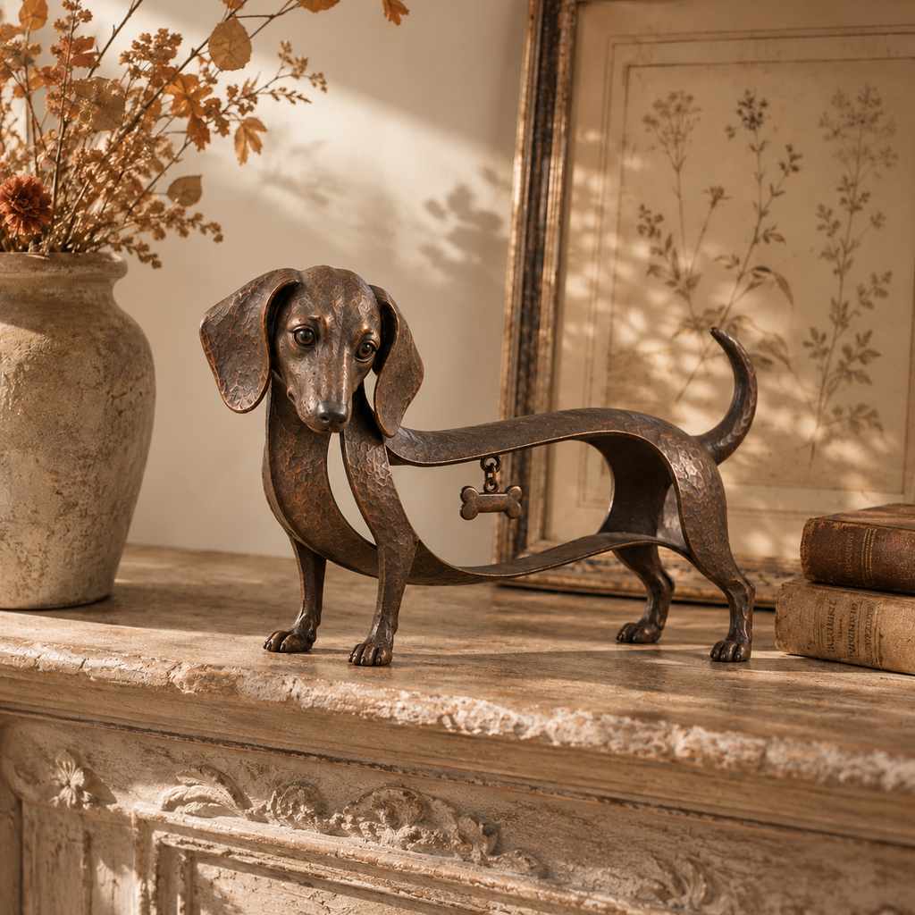 🐾 Dachshund-skulptur i vintagestil – en tidløs klassiker / Dachshund-pynt i smijern (vintagestil)