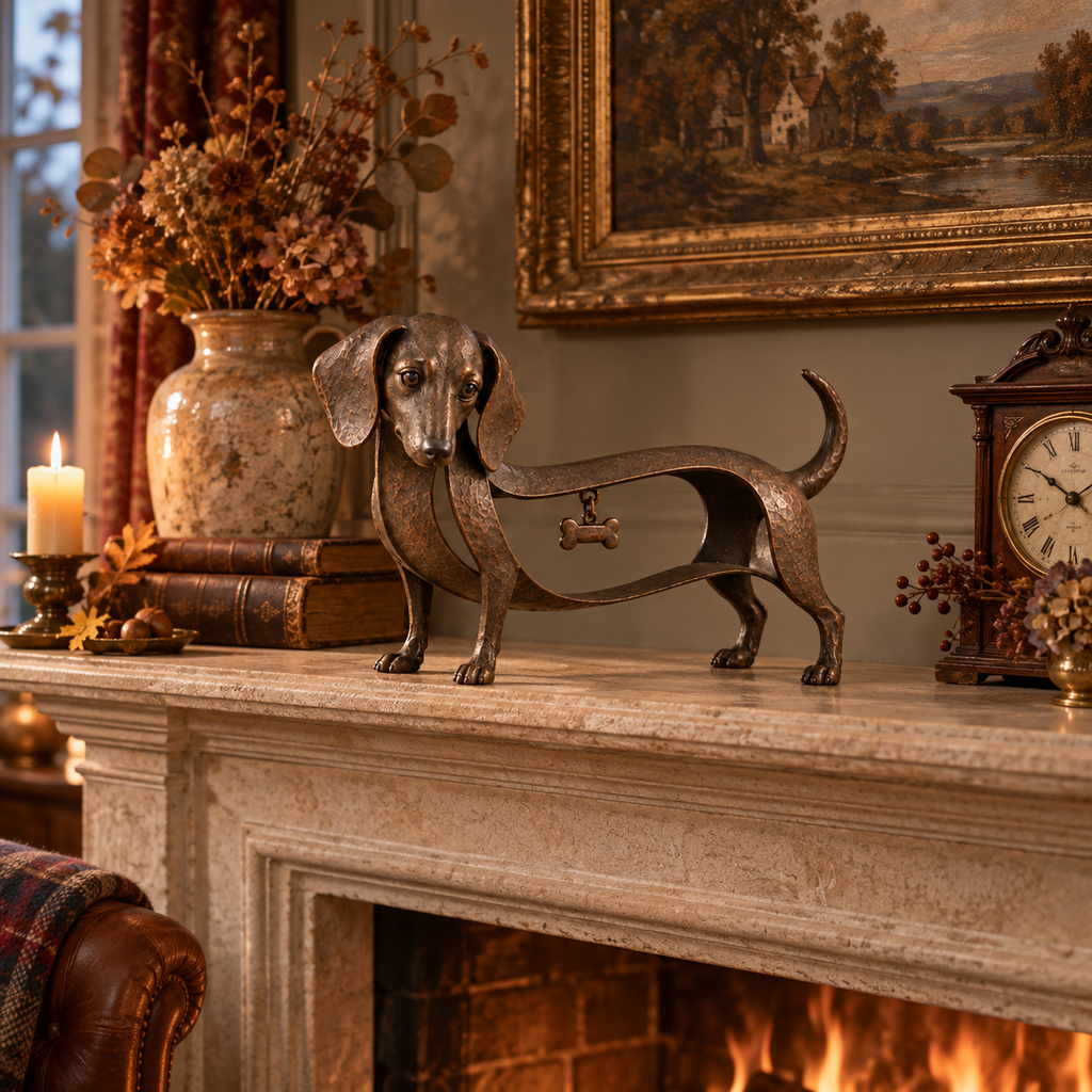 🐾 Dachshund-skulptur i vintagestil – en tidløs klassiker / Dachshund-pynt i smijern (vintagestil)