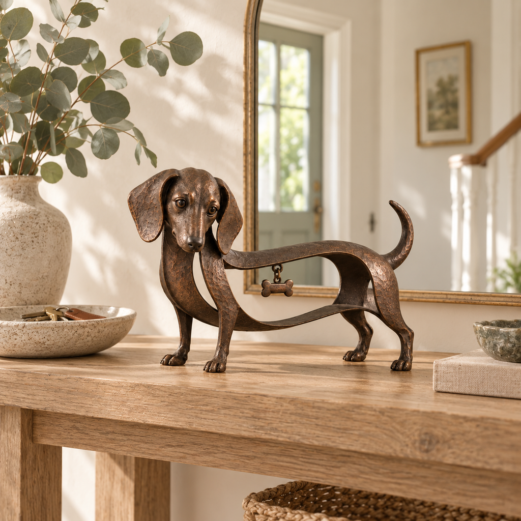 🐾 Dachshund-skulptur i vintagestil – en tidløs klassiker / Dachshund-pynt i smijern (vintagestil)