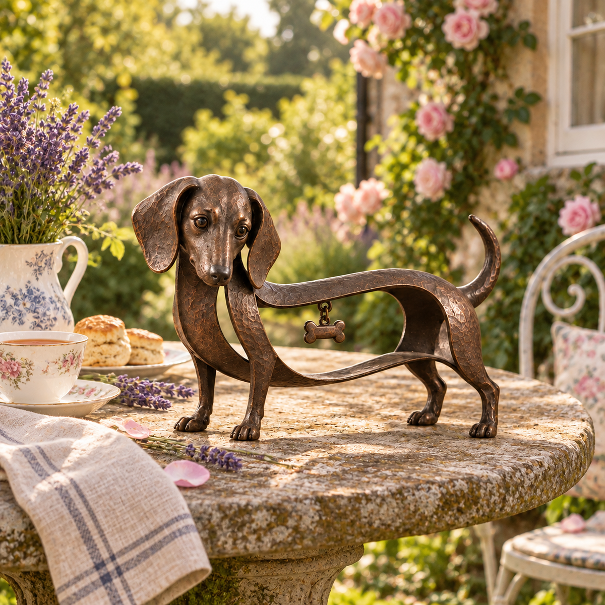 🐾 Dachshund-skulptur i vintagestil – en tidløs klassiker / Dachshund-pynt i smijern (vintagestil)