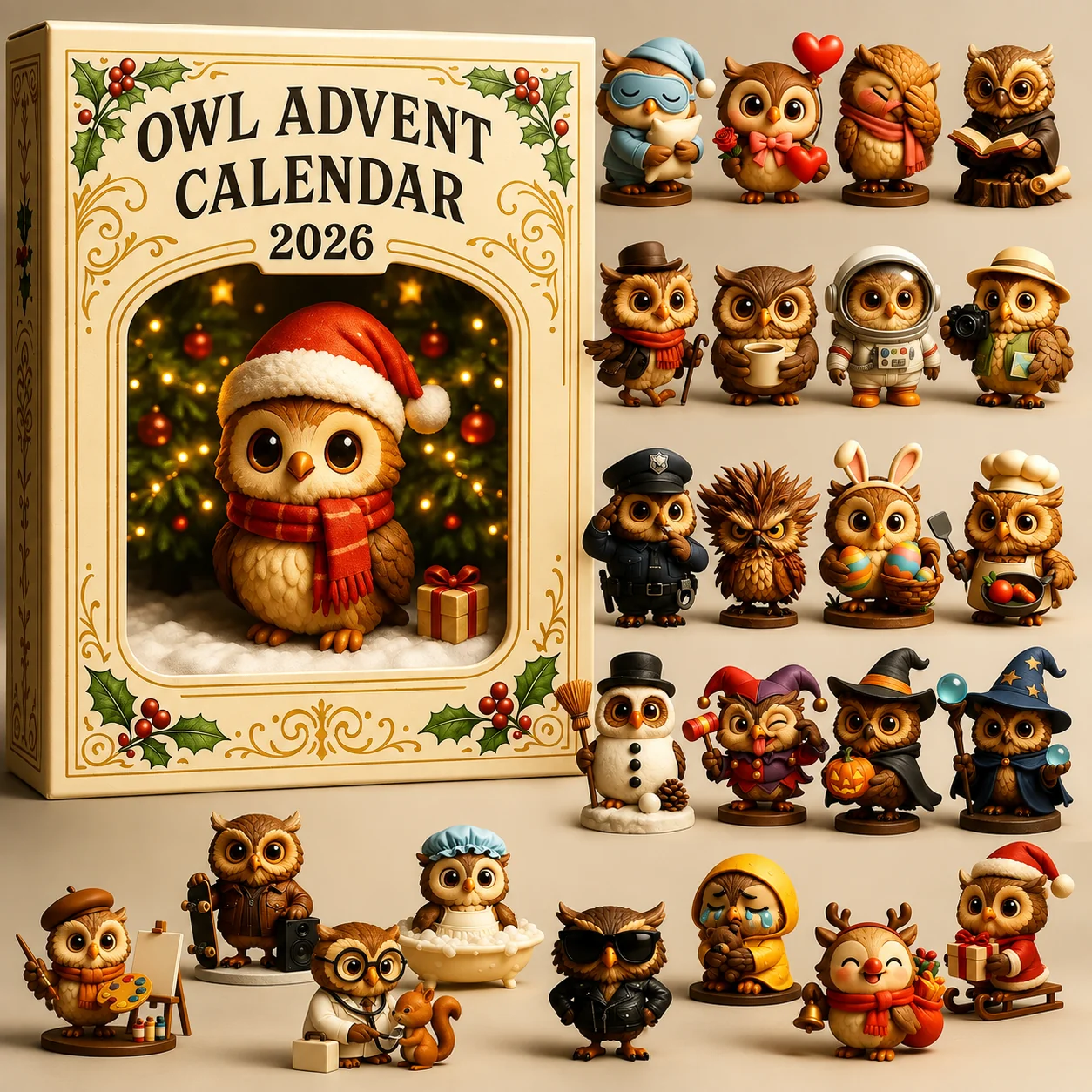 🦉2026 Ugle-adventskalender – 24-dagers nedtelling til jul med samleobjekter av ugle