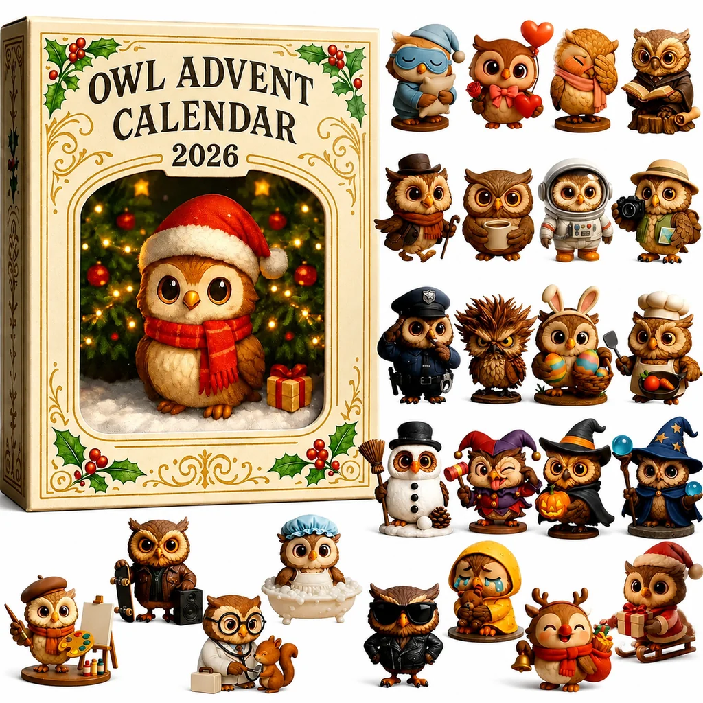 🦉2026 Ugle-adventskalender – 24-dagers nedtelling til jul med samleobjekter av ugle